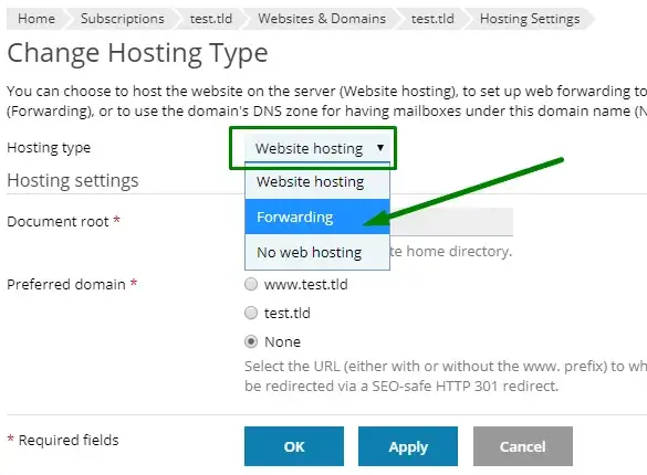 αλλαγή hosting σε ανακατεύθυνση domain