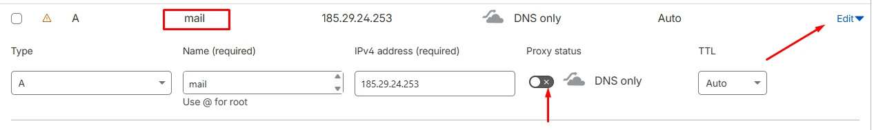 Πεδία συμπλήρωσης A records στο Cloudflare