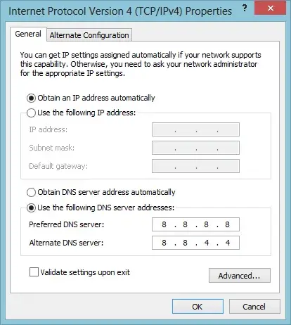 Εισαγωγή διευθύνσεων DNS servers
