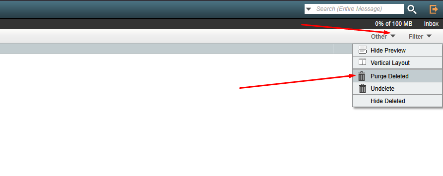 Διαγραφή email στο Horde webmail